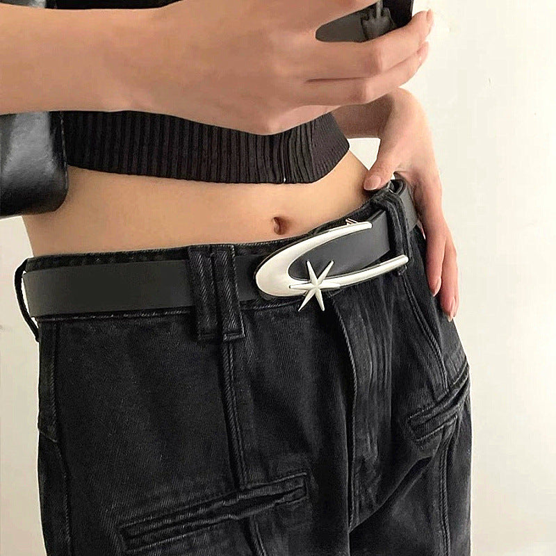 Versatile Belt For Women With Jeans New Crescent Moon Star Fashion