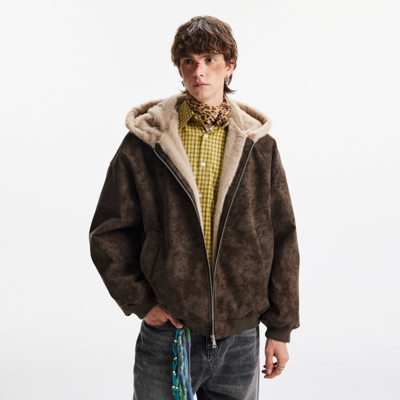 Hooded Cotton Jacket For Winter, Warm And Thick With Fur Collar