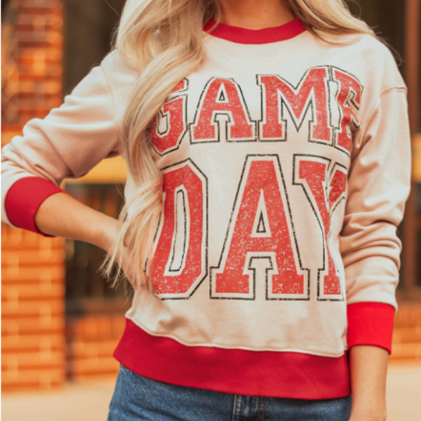 Letters And Graphics Striped Detail Loose Sweatshirt