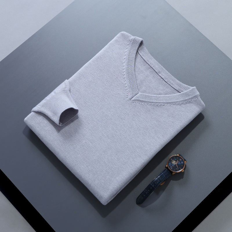 Sweater Men's V-neck Loose Solid Color Knitted Bottoming Shirt