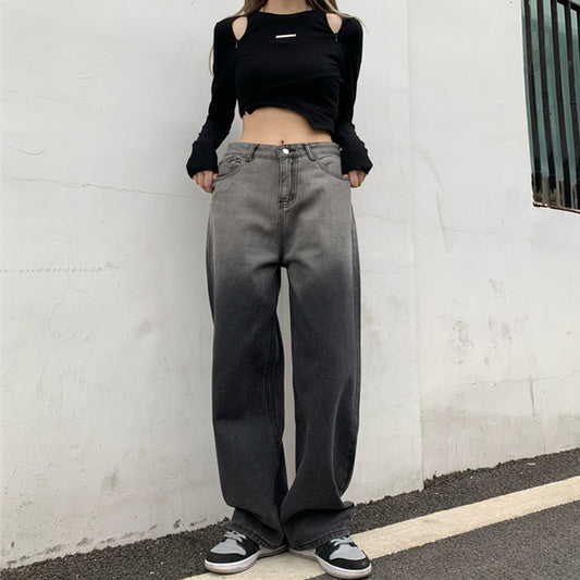 Washed Gradient Jeans Tide Brand Ins Retro Letters
