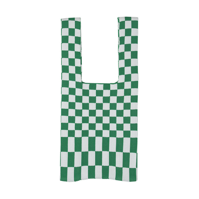Plaid Knit Hand Bag With Hand Carrier