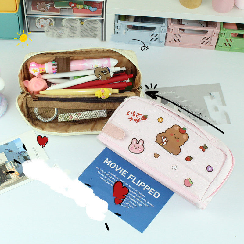 Canvas Large Capacity Pencil Bag Cute Girl