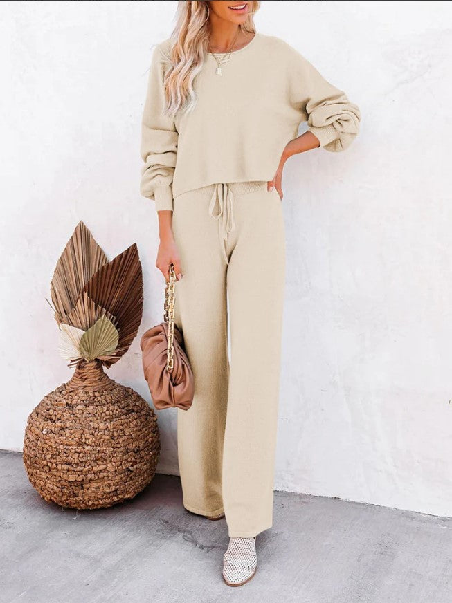 Casual Solid Color Long-sleeved Trousers Two-piece Set