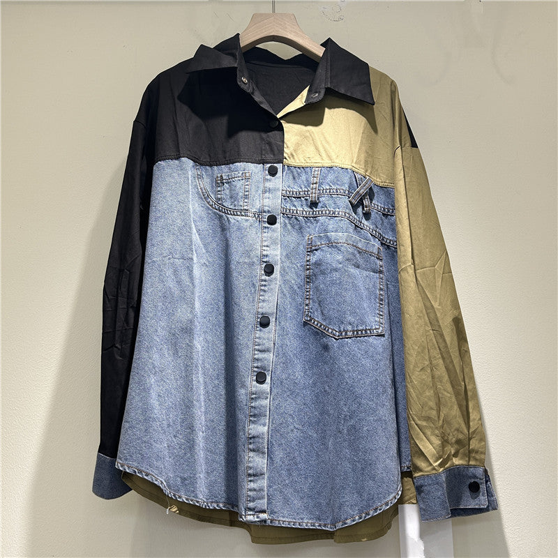 Højklasses langærmet løs skjorte i denim til kvinder