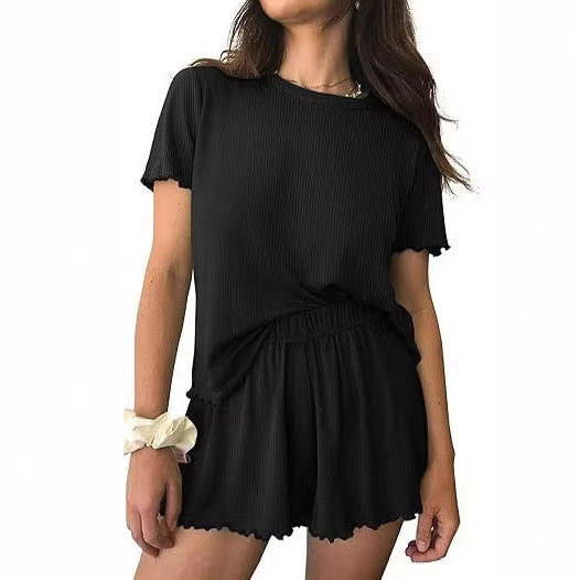 Relaxed Casual Cre Neck Short Sleeve Top And Shorts Set