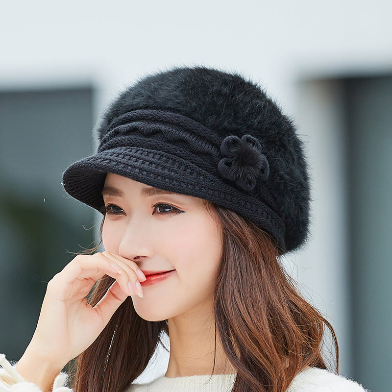 Women's Winter Rabbit Fur Warm Knitted Wool Hat