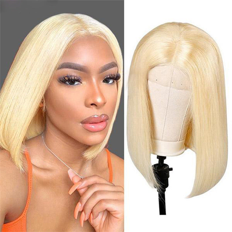 Europæisk og amerikansk mode Kvinders korte bob-paryk Kemisk fiber frontal blonde-paryk Hovedbetræk