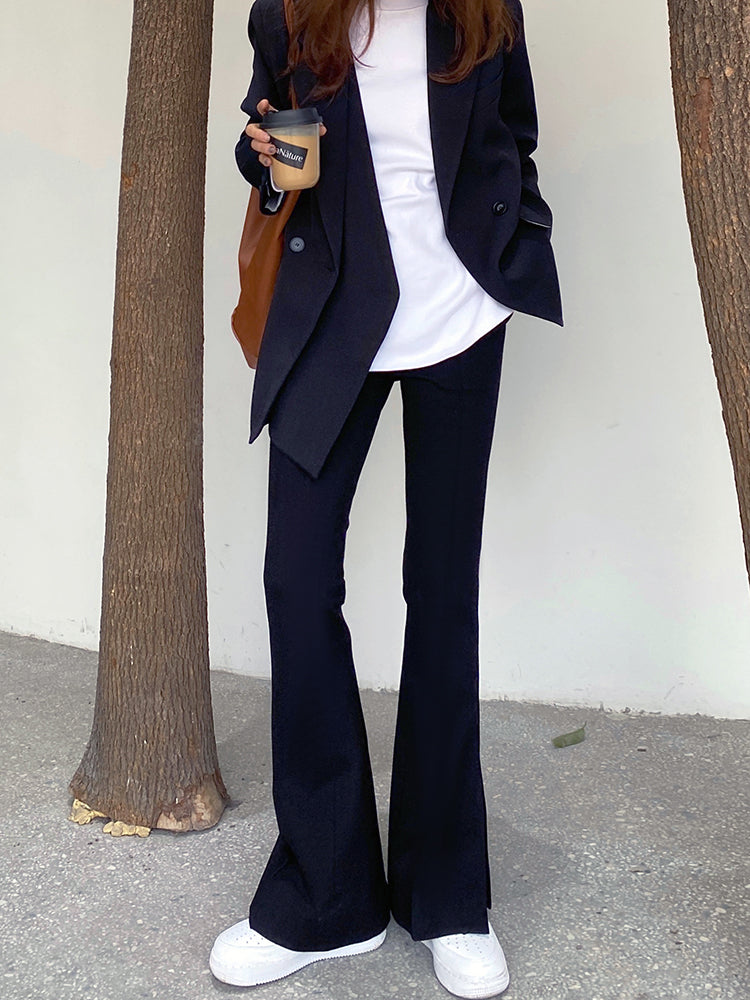 Women's Retro Side Slit Micro Flared Wide Leg Pants