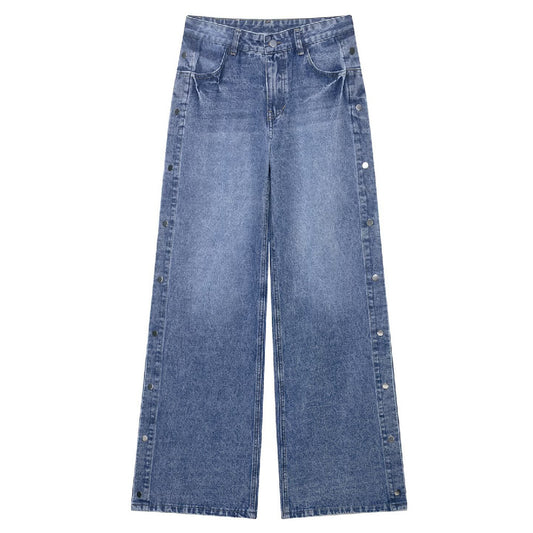 Women's High Waist Baggy Straight Trousers Jeans