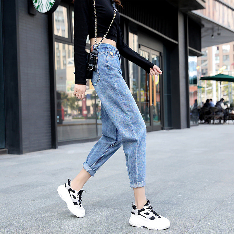 Women's Straight-leg Jeans High Waist Loose And Slim