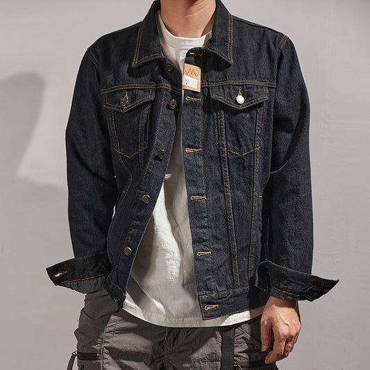 Primærfarvet afslappet denim klassisk denimjakke til mænd, frakke til mænd