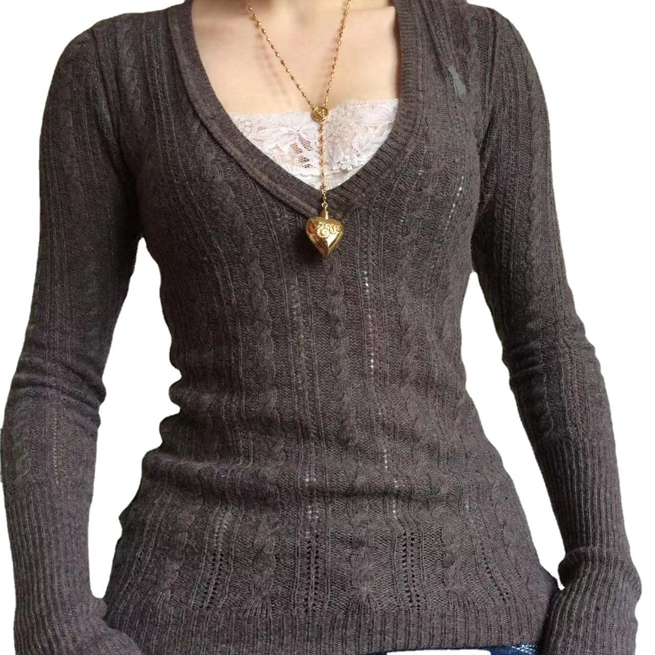 Women's V-neck Low-cut Slimming Bottoming Sweater