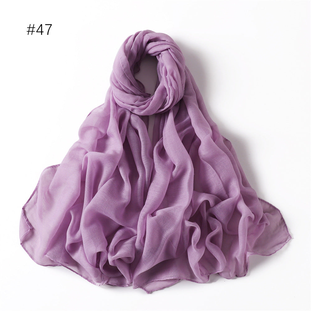 Classic Women's Pure Color Tulle Cotton And Linen Breathable Thin Scarf Silk