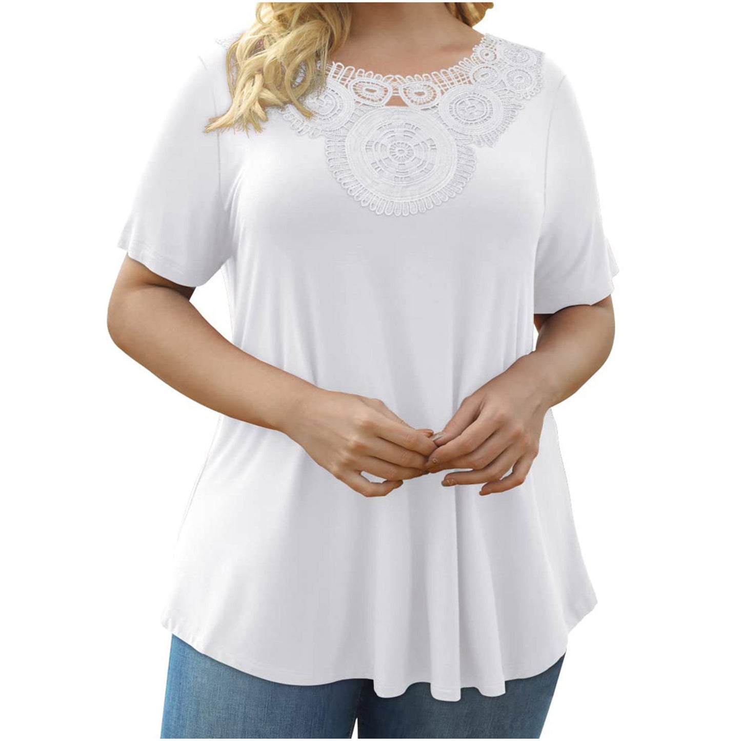 Dame Plus Size Kortærmet Pullover Blonder Plisseret T-shirt Talje Top