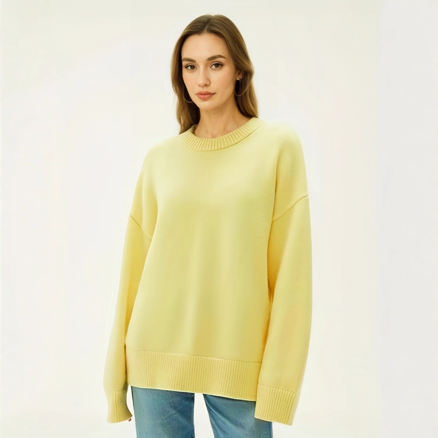 Loose Round Neck Solid Color Long-sleeved Thickened Sweater