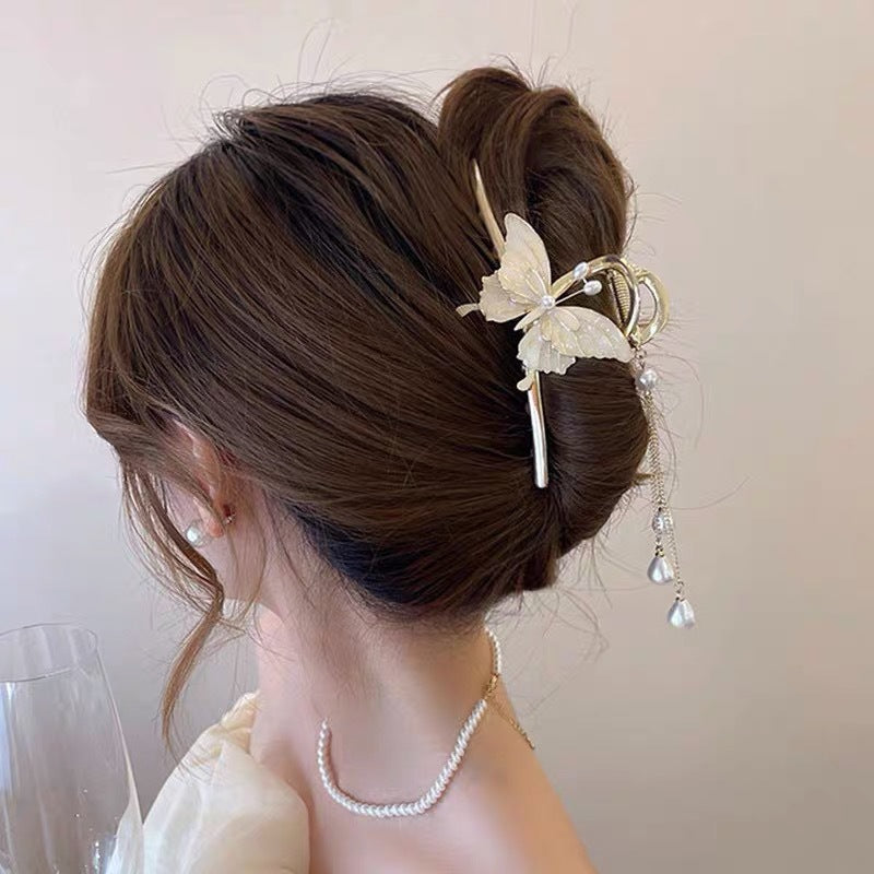 Antique Tassel Large Pearl Clip Metal Hairpin