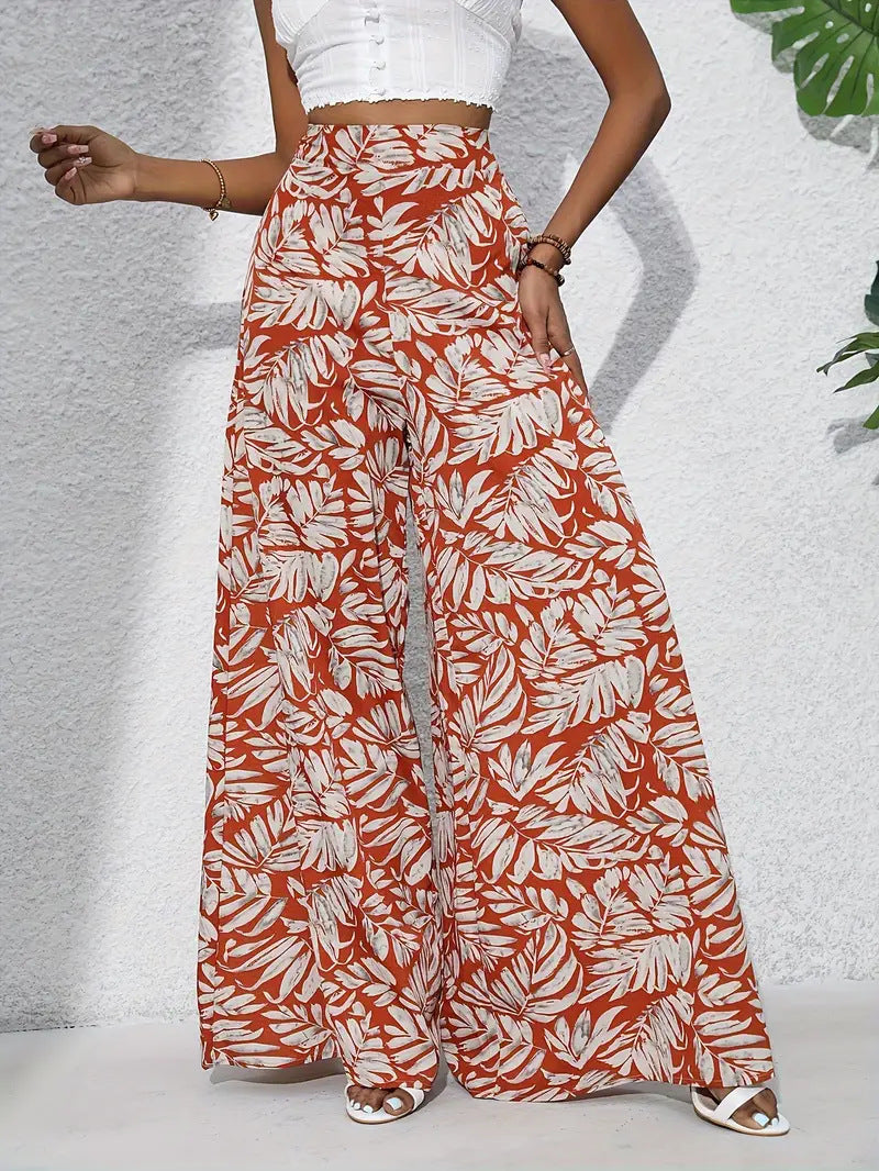 Printed Casual High Waist Wide Leg Pants Trousers
