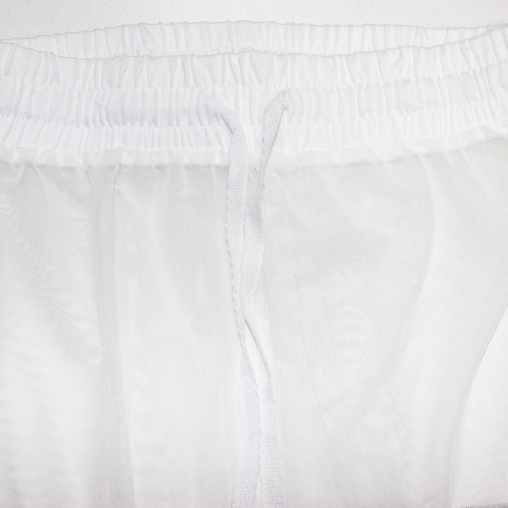 European And American Style Lace-up  See-through Trousers Mesh Trousers