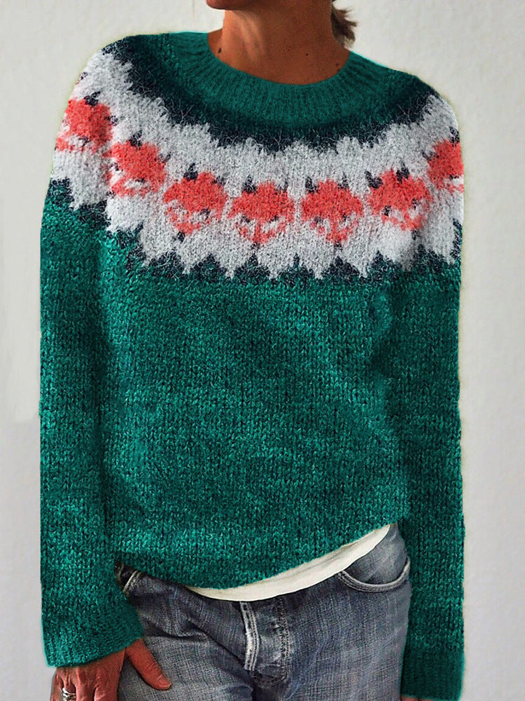 Women's Sweater Round Neck Multicolor Loose Fashion Pullover Sweater