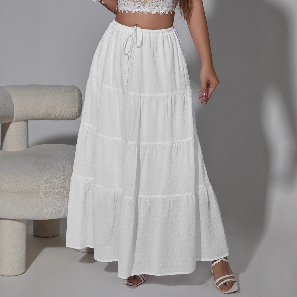 High-waist Elastic Midi Skirt With Four Panels
