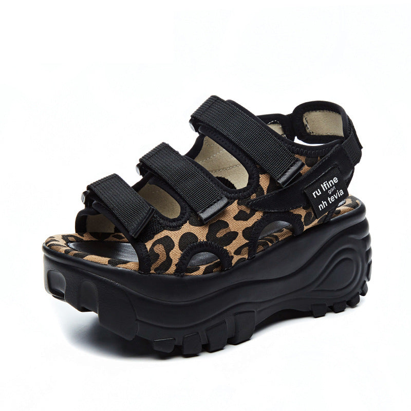 Summer Large Size Sandals Thick-soled Leopard Print Widened Women's Shoes
