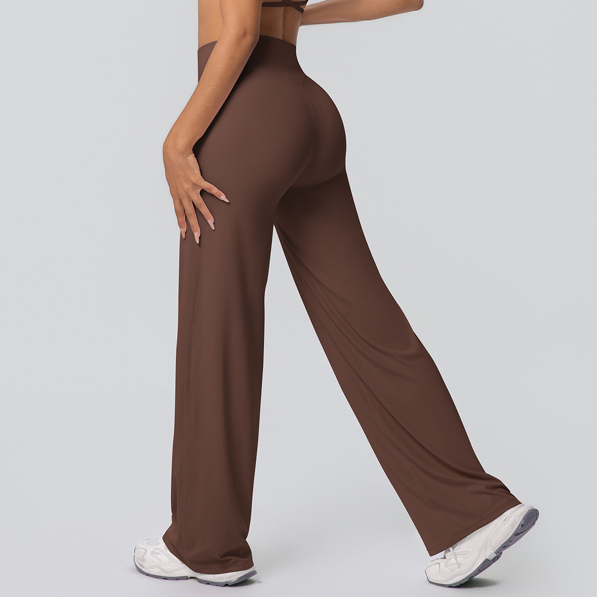 Double-sided Brushed Solid-color High-waisted Loose-fitting Breathable Yoga Wide-leg Pants