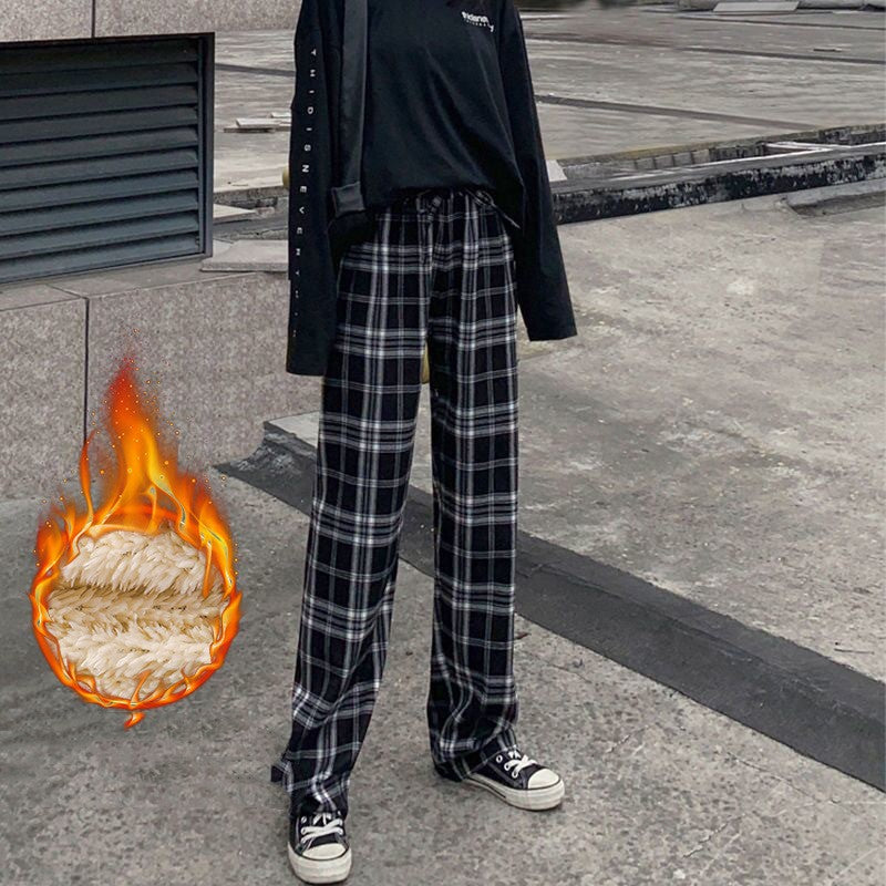 Autumn And Winter Padded Thickening High Waist Thin Drape Straight Casual Wide Leg Dragging Pants
