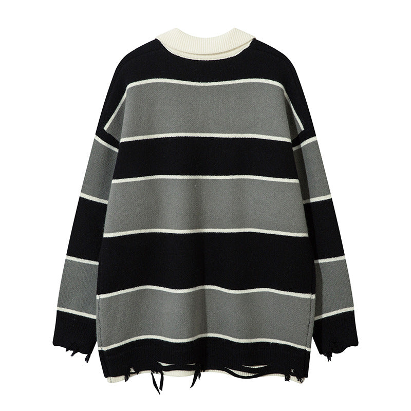 Retro Patchwork Contrast Color Lapels Sweater