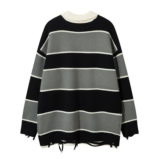 Retro Patchwork Contrast Color Lapels Sweater