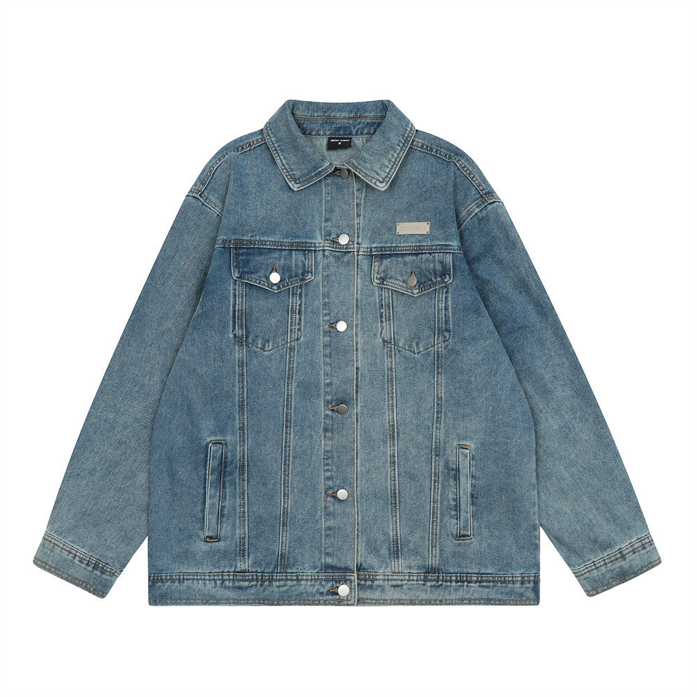 Embroidered Letters Denim Clothes Jacket Men's Trendy Punk