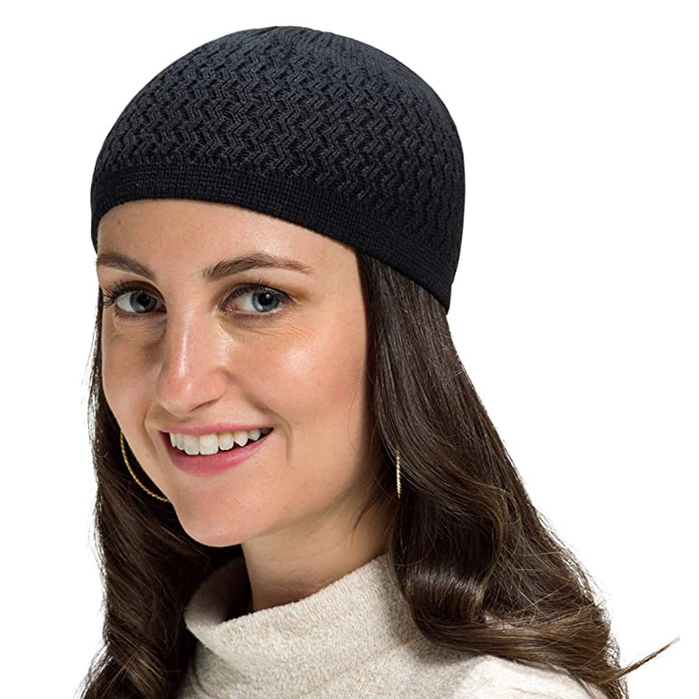 Men And Women Fashion Wave Jacquard Round Top Warm Woolen Hat
