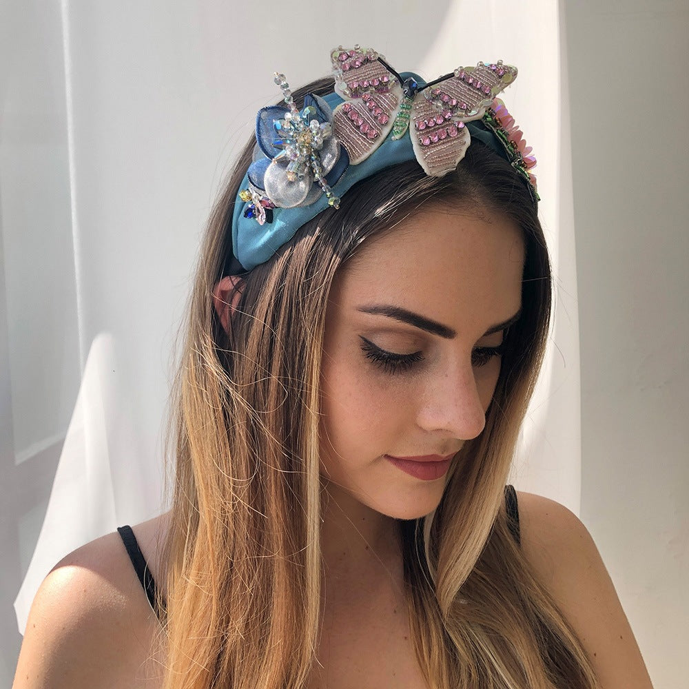Rice Beads With Diamonds And Sequins Butterfly Headband