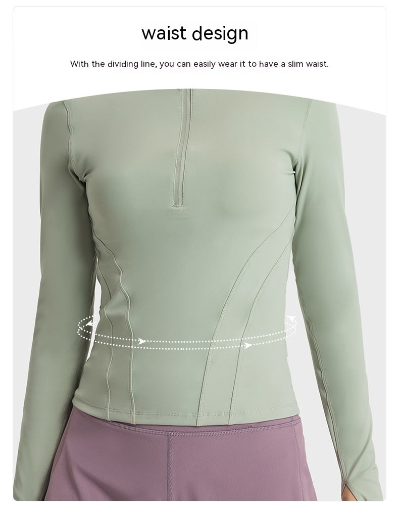 Double-sided Nylon Half Zipped Stand Collar Yoga Jacket Women's Stretch Tight-fitting Cinched Slimming Sports Jacket