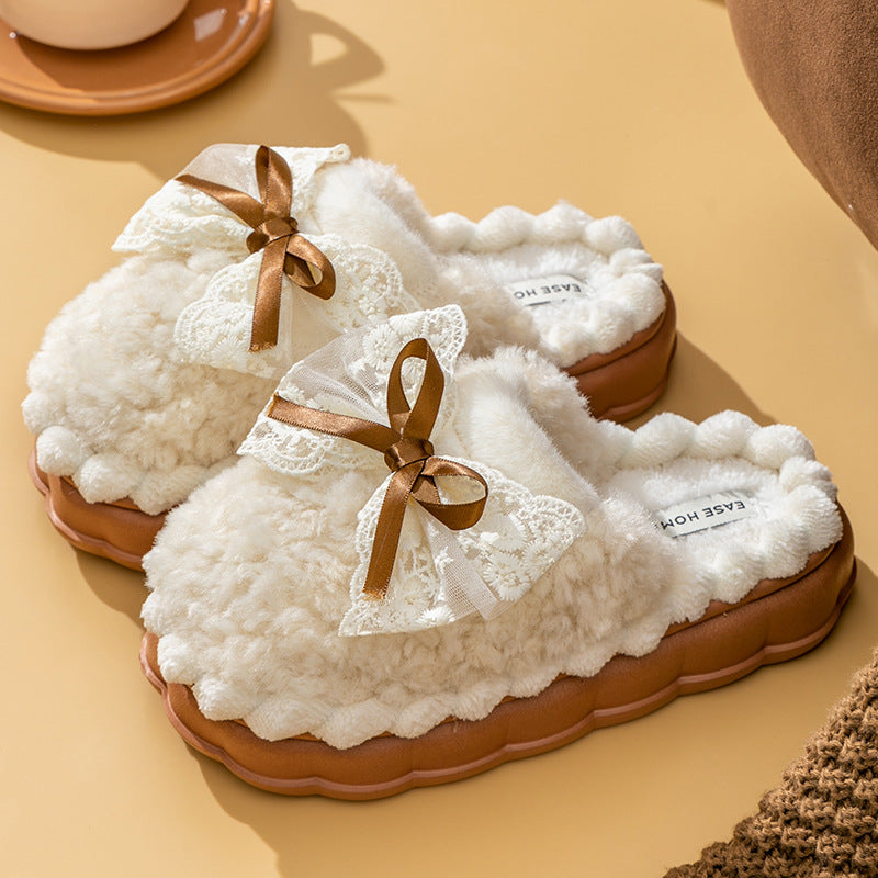 Fluffy Slippers Eva Home Japanese And Korean Style Minimalist Bowknot