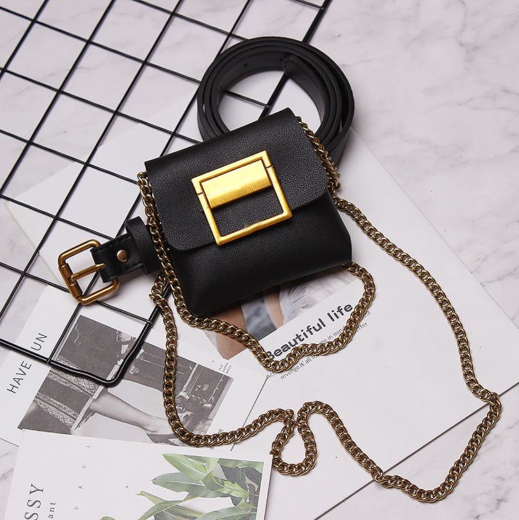 Concave Shape Double-layer Chain Decoration Mini Square Belt Bag