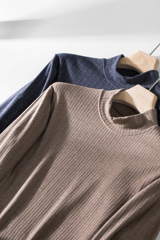 Autumn Winter Knitted Semi-high Collar Pullovers Casual Male Sleeved Solid Sweater