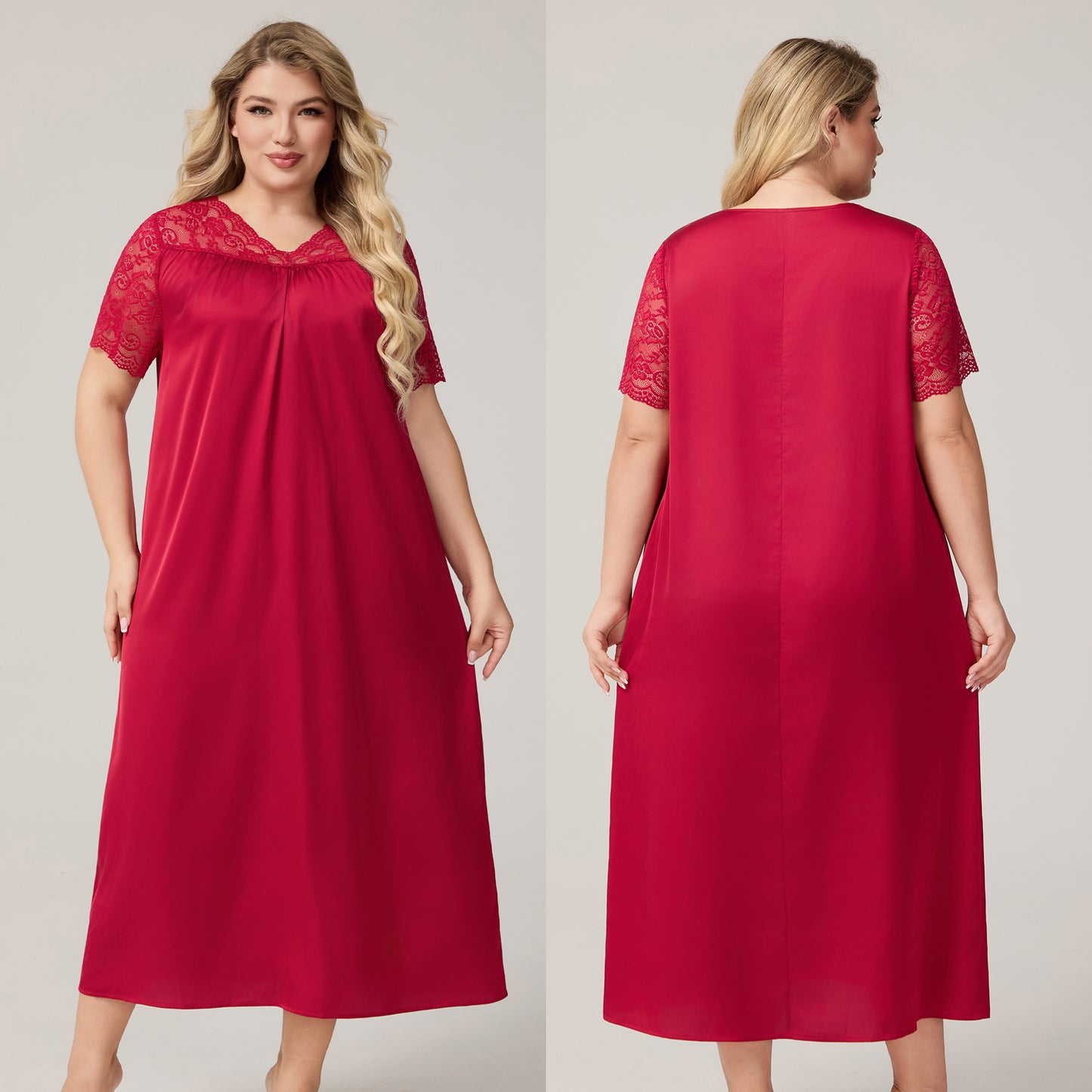 Womens Ice Silk Short-Sleeve Loose Casual Loungewear Dress