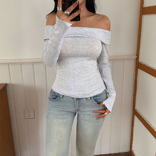 Lysegrå slim-fit off-shoulder T-shirt til piger