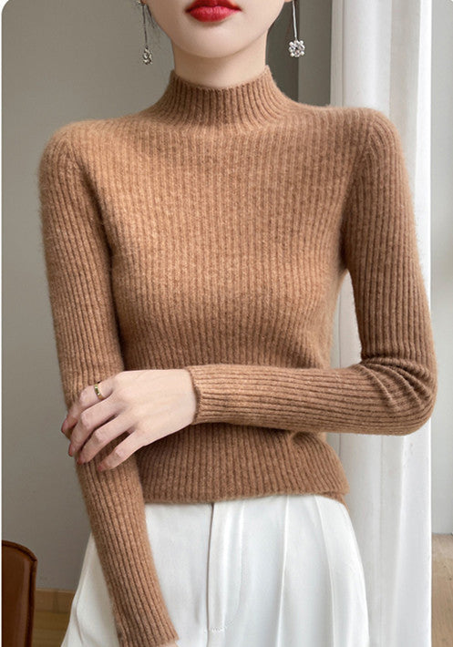 Women's Half Turtleneck Knitted Bottoming Shirt Slim Skin-friendly Soft Glutinous Sweater