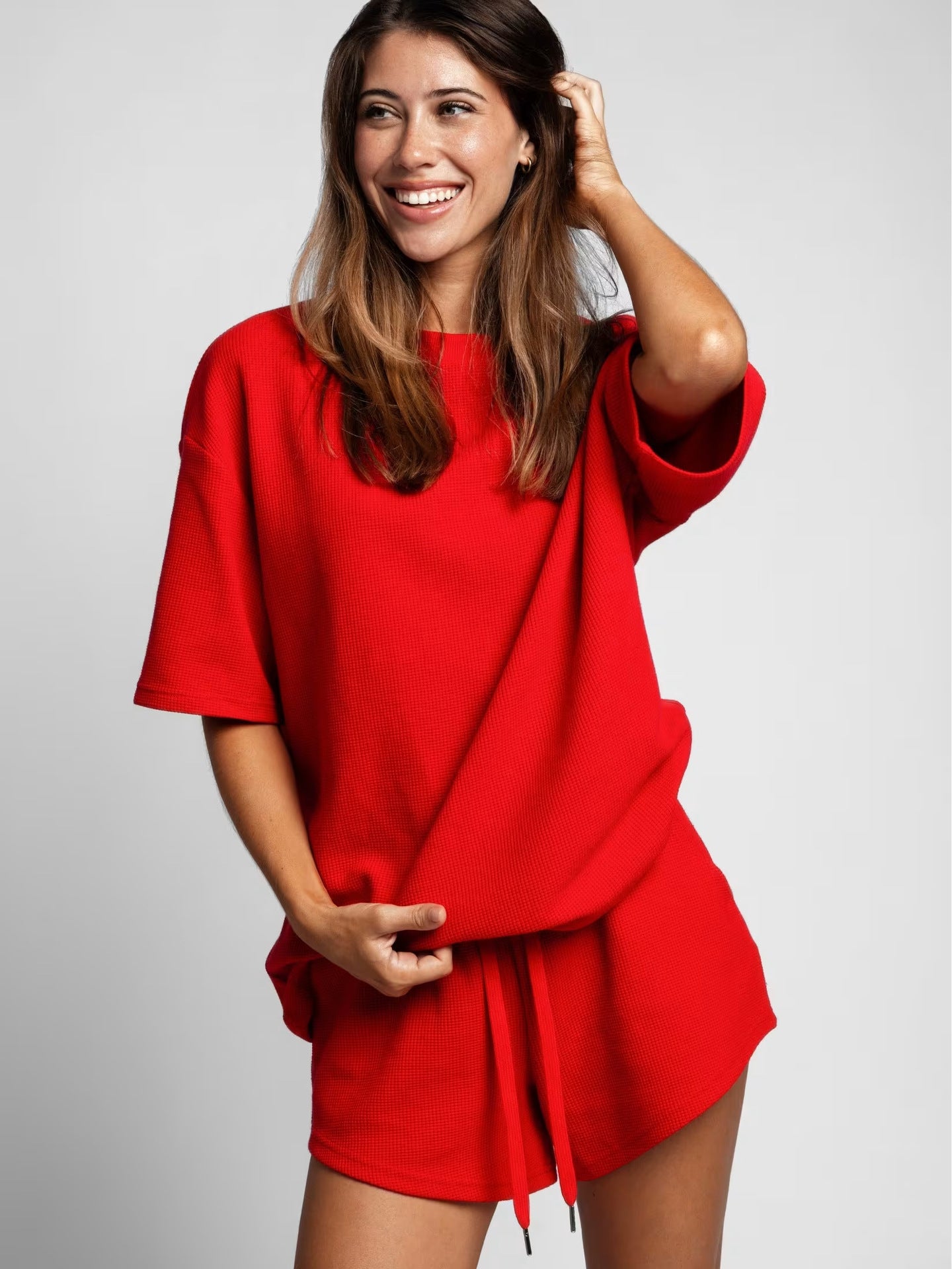Solid-color Relaxed-fit Shorts Casual Set