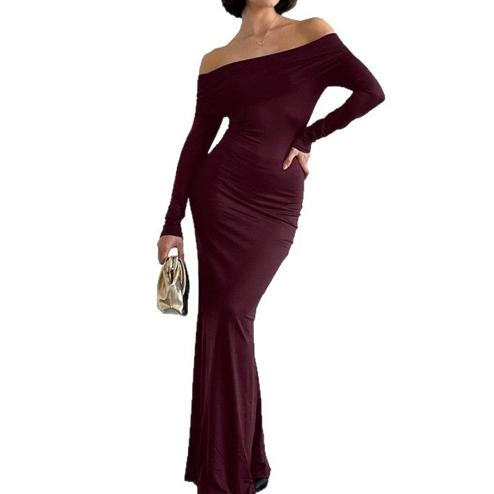 Off-the-shoulder Long-sleeve Sheath Dress