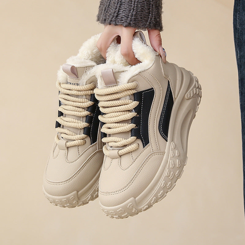 Female Fleece-lined Warm Leisure Sports Cotton Shoes