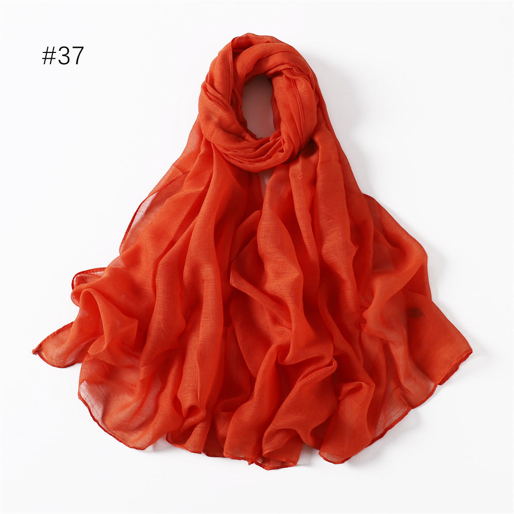 Classic Women's Pure Color Tulle Cotton And Linen Breathable Thin Scarf Silk