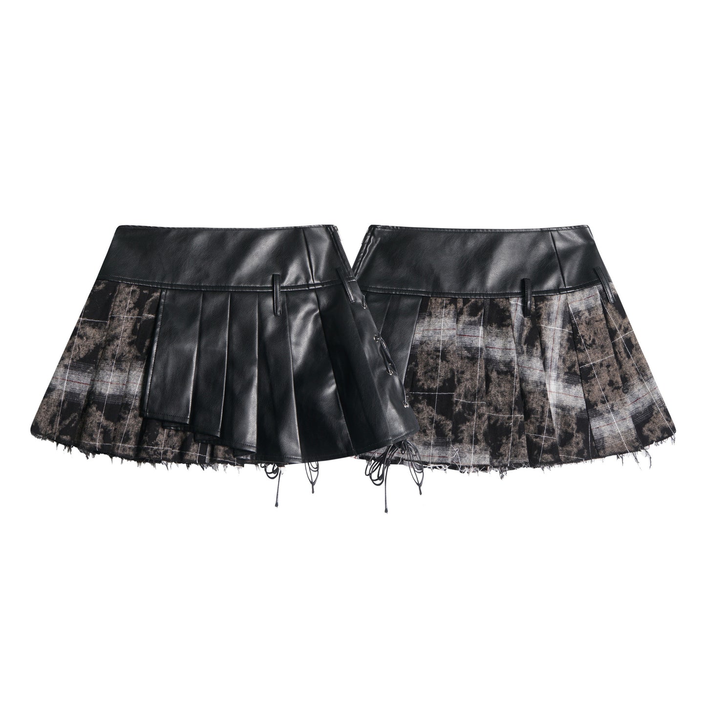 Fashion Leather Stitching Pleated Skirt Women