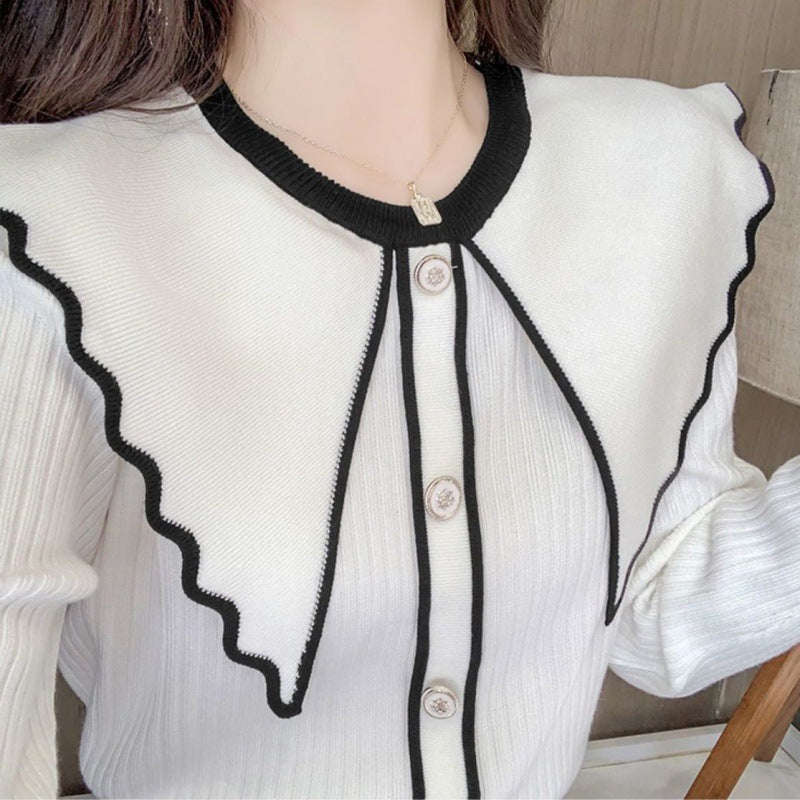 Sweet Lotus Leaf Collar Sweater New Slim And Western Style Top