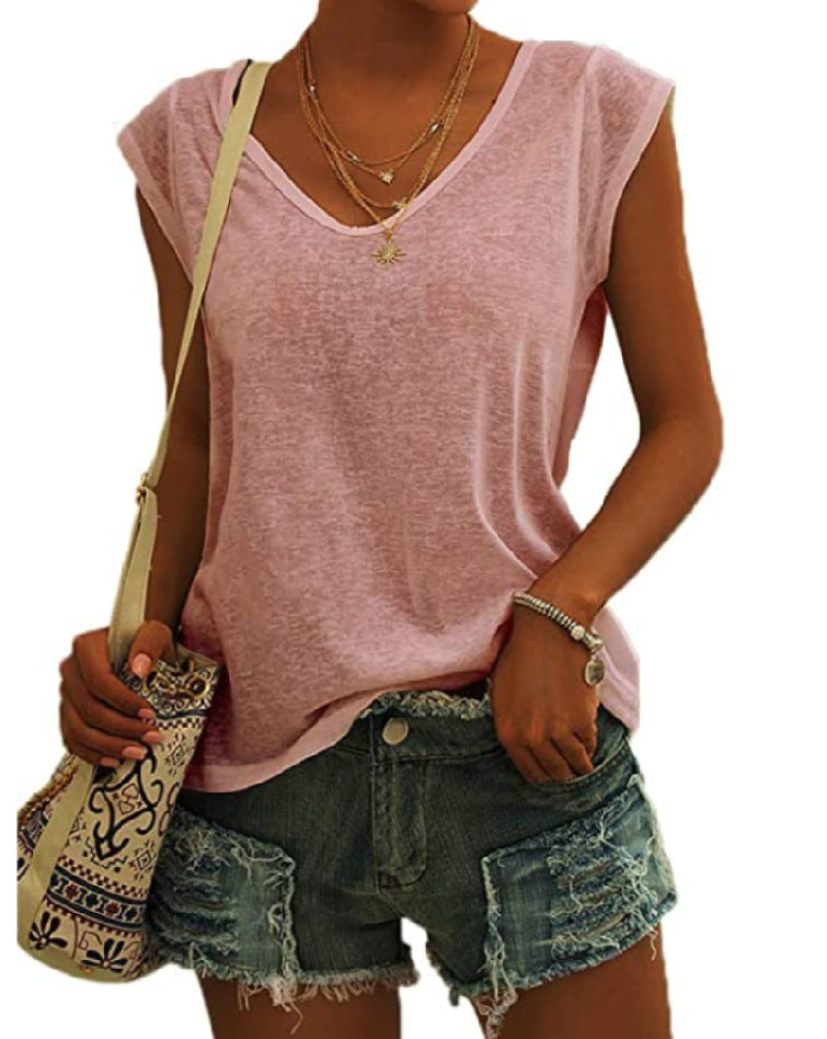 European And American Women's Simple V-neck Loose T-shirt