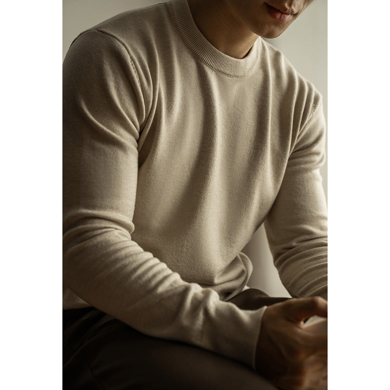 Wool Tencel Round Neck Commuter Solid Color Base Sweater