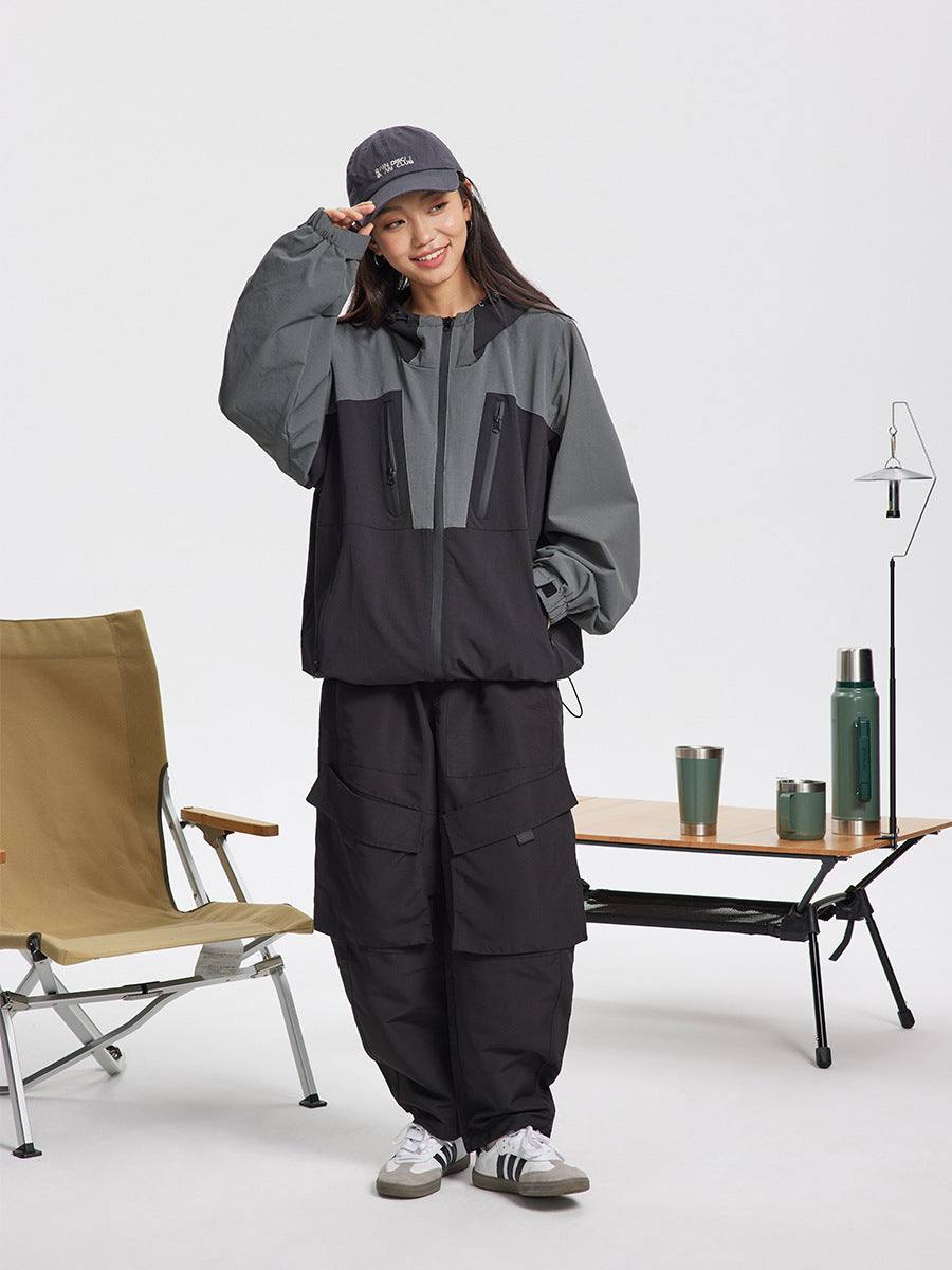 Men's Fashion Retro Color Matching Outdoor Sports Hooded Shell Jacket