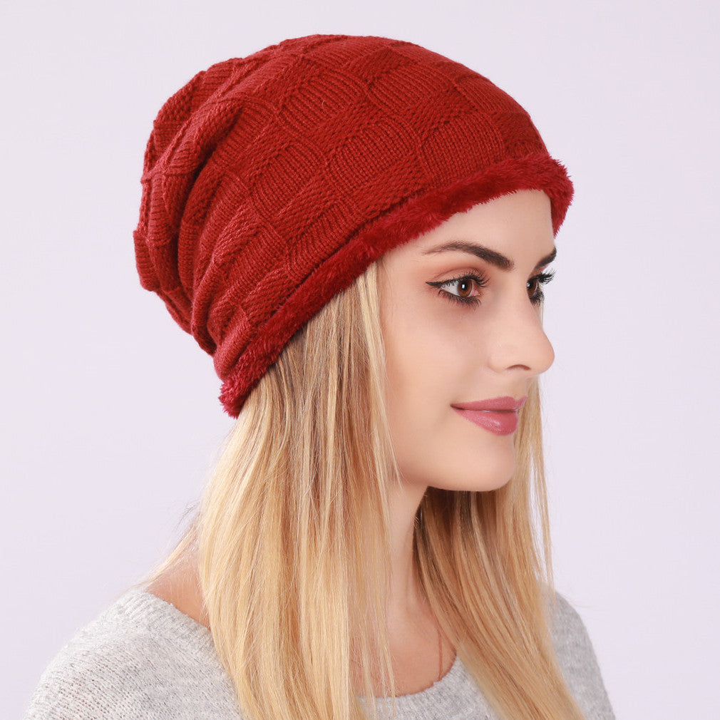 Pleated Fleece Men's And Women's Pullover Knitted Checkered Beanie